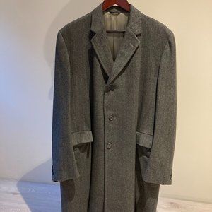 VINTAGE Herringbone Wool FullLength Lined TOP COAT
